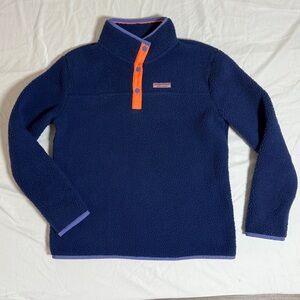 Vineyard Vines Kids SherpaPullover Quarter Snap Henley Blue & Orange - 14  New